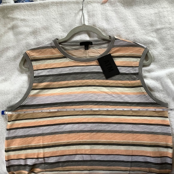 ATM Stripe Slub Jersey Tank Dress Grey Neutral Multi SZ L - Picture 12 of 16